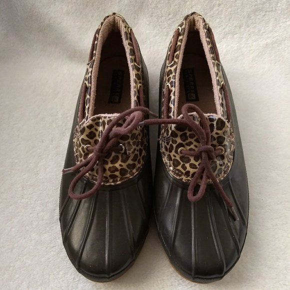 sperry leopard duck boots